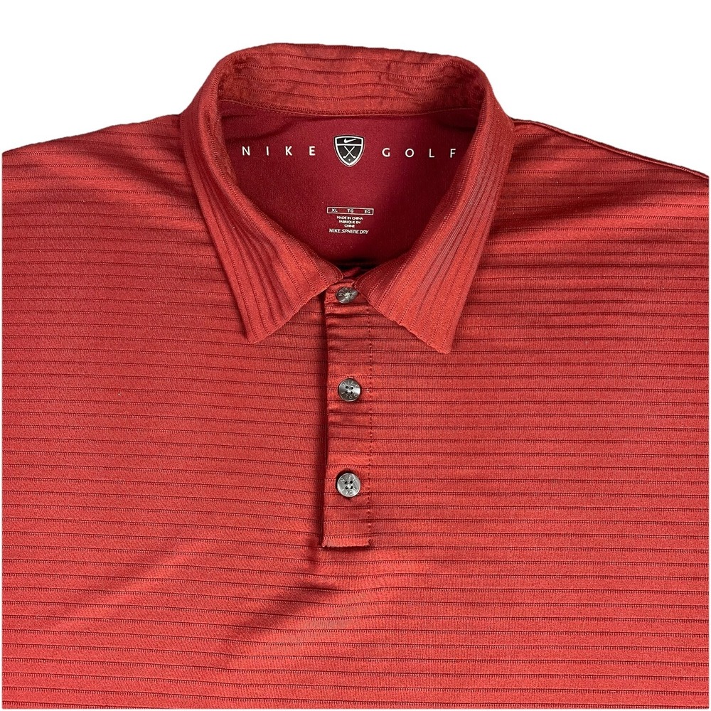 VTG Nike Golf Mens Short Sleeve Polo Shirt Red Ribbed Sphere Dry Performance XL - Picture 3 of 14